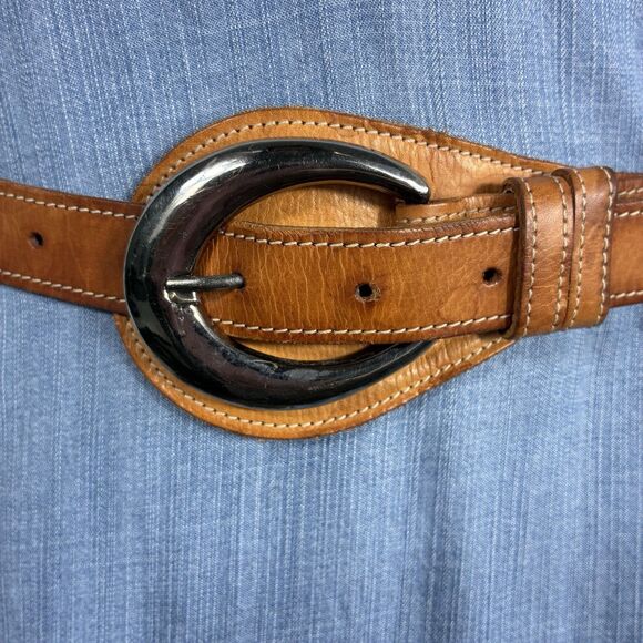 Joan & David Accessories - VTG Joan & David Belt Small Brown Leather Sculptural Waist Statement Boho 90s